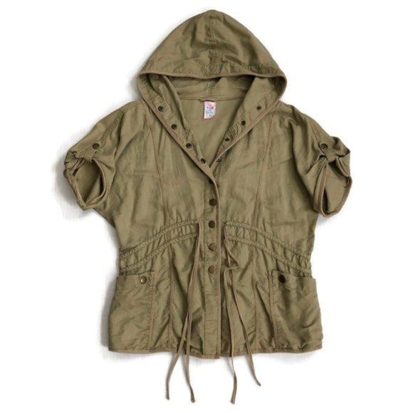 Free People Hooded Parka Short Sleeve Linen Blend - Picture 1 of 5